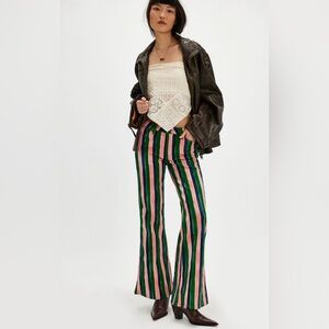 Free People x Wrangler Stripe Wanderer Mid-Rise Jeans